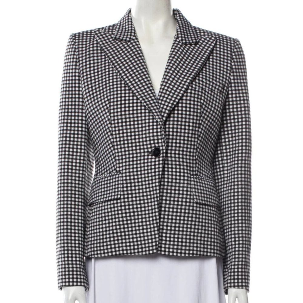 Women's Blazers Designer Michael Kors Collection Plaid Print Black Blazer 6.R